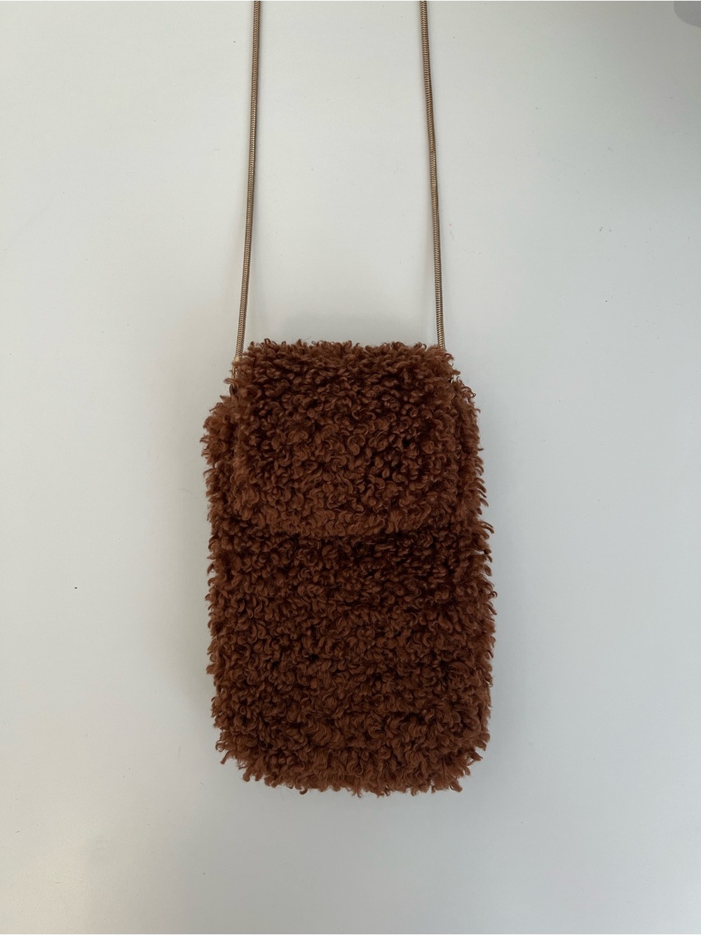 a new day Faux-Shearling Crossbody Phone Bag - Dark Brown